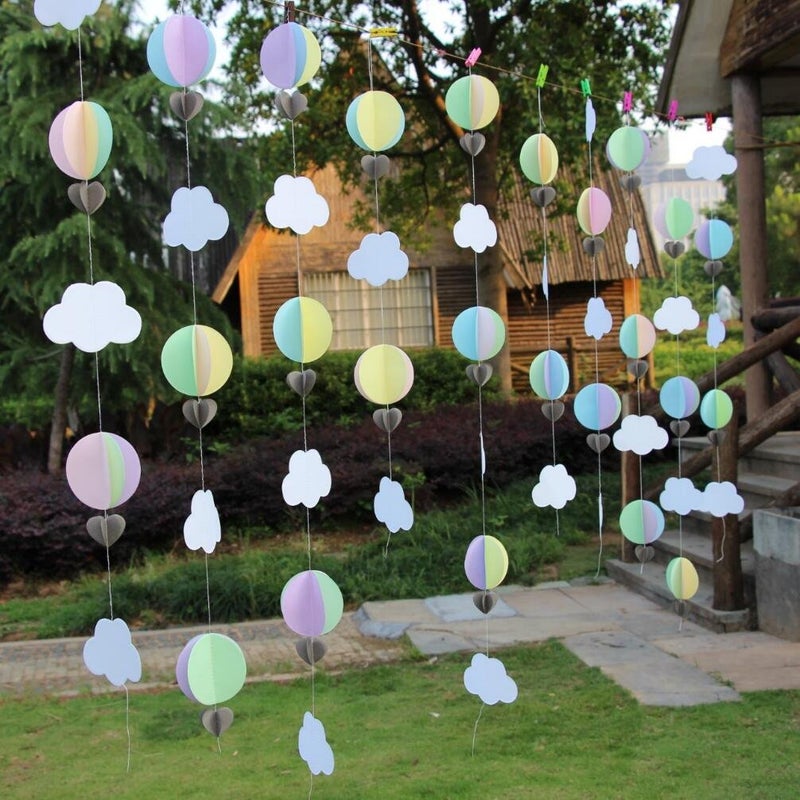 Mybbshower Pastel 3D Clouds Hot Air Balloons Garland Birthday Party Home Nursery Room Decorations Up Up and Away Photo Prop 5 pcs - Image 5